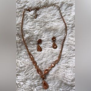 Rose gold necklace and earring set